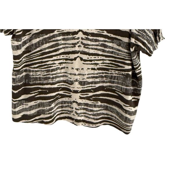 Michael Kors Womens XL Zebra Print Sequin Top Brown White Short Sleeve - Picture 3 of 5